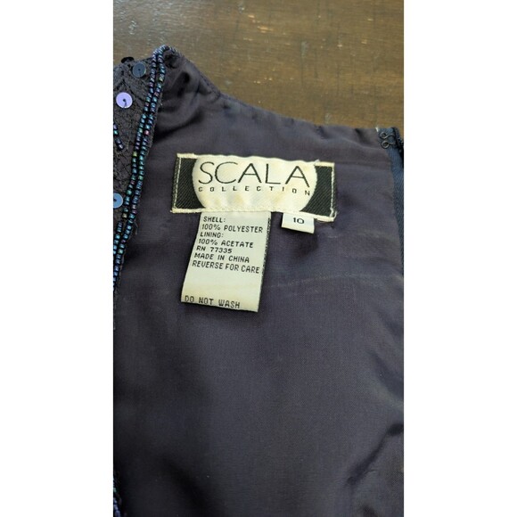 Scala Womens Gown Size 10 Formal Navy Blue Beaded Sequin Event Wedding Lace Mesh - Picture 10 of 14